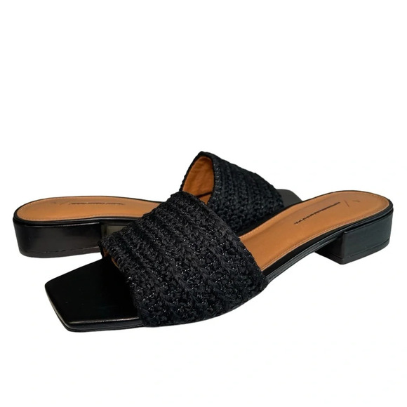 Anthropologie Black Woven Slide Sandals with Block Heel - Picture 1 of 12